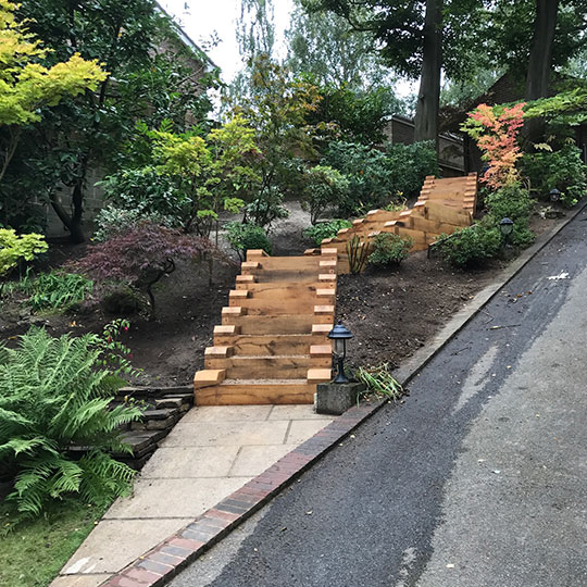 Stairs leading up a garden hill